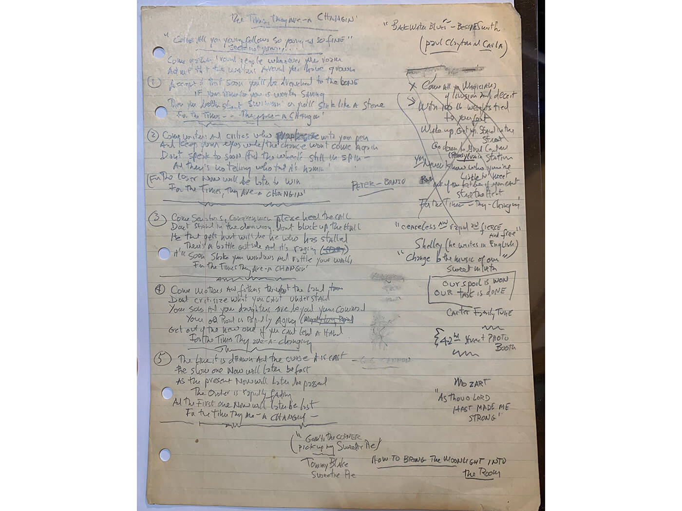 See Bob Dylan S Handwritten Lyrics For The Times They Are A Changin Uncut