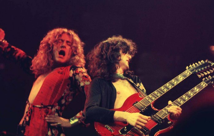 Robert Plant and Jimmy Page of Led Zeppelin in 1975 (Picture: Laurance Ratner/WireImage)