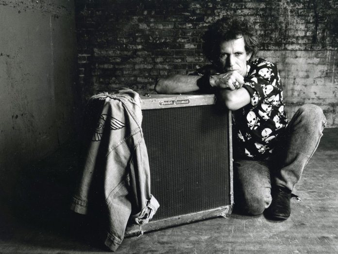 Keith Richards in a black-and-white press shot from 1992