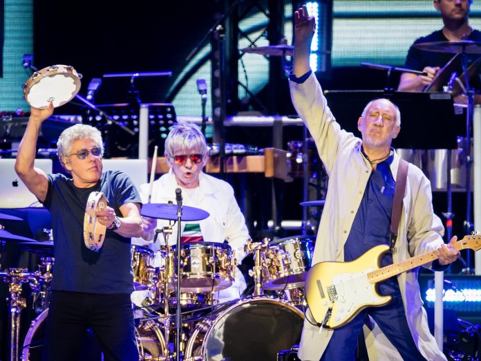 Roger Daltrey and Pete Townshend of The Who perform live on stage at Wembley Stadium