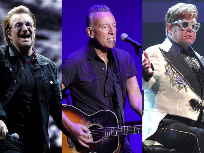 Bono of U2 (Han Myung-Gu/WireImage) + Bruce Springsteen (Jamie McCarthy/Getty Images for SUFH) + Elton John (Kevin Mazur/Getty Images)