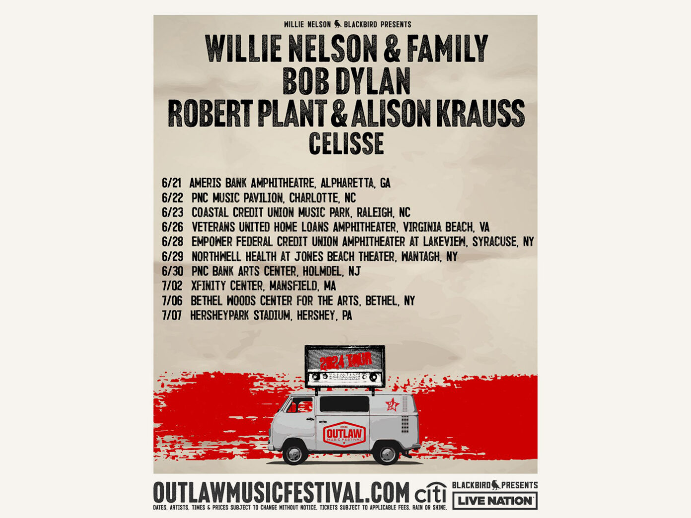 Bob Dylan, Willie Nelson and Robert Plant & Alison Krauss for 2024